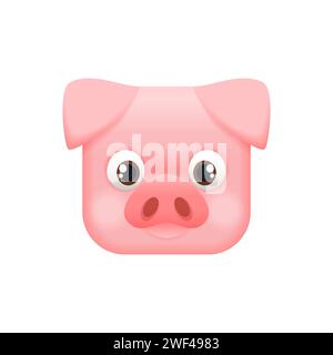 Icône de porc rose mignon, tête d'animal de ferme avec des yeux, des oreilles et un museau drôle dans l'illustration vectorielle de forme carrée Illustration de Vecteur