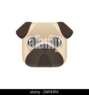 Mignon visage de chien avatar, chiot Kawaii chiot, tête d'animal dans l'illustration vectorielle de bouton de forme carrée Illustration de Vecteur