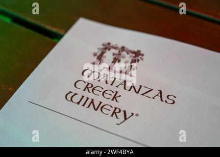 ÉTATS-UNIS. 09 juillet 2023. Gros plan du logo au menu de Matanzas Creek Winery, Santa Rosa, Californie, 9 juillet 2023. (Photo Smith Collection/Gado/Sipa USA) crédit : SIPA USA/Alamy Live News Banque D'Images