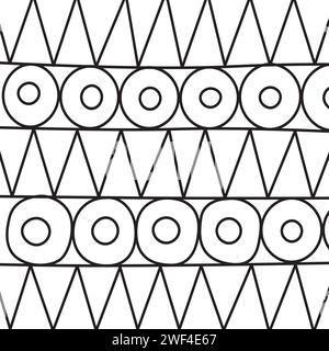 Noir et blanc dessin à la main abstrait cercle Zigzag Linear Pattern arrière-plan Illustration de Vecteur