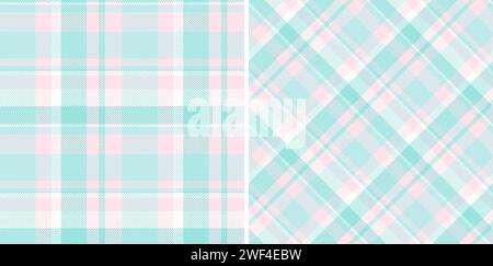 Vérifiez le tartan à carreaux de motif de tissu sans couture avec un vecteur de fond de texture textile défini dans des couleurs de printemps. Illustration de Vecteur