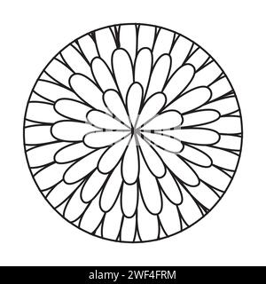 Motif linéaire en cercle de fleurs abstrait dessiné à la main noir et blanc Illustration de Vecteur