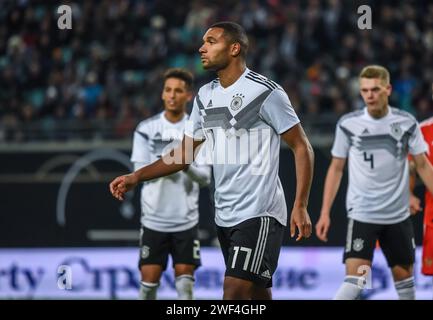 Leipzig, Allemagne – 15 novembre 2018. Le centre-back de l'équipe nationale de football d'Allemagne Jonathan Tah lors de la rencontre internationale amicale Allemagne vs Russie à Leipz Banque D'Images