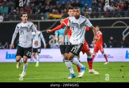 Leipzig, Allemagne – 15 novembre 2018. Les joueurs de l'équipe nationale d'Allemagne de football Sebastian Rudy et Jonathan Tah lors de l'équipe internationale amicale Allemagne vs Banque D'Images