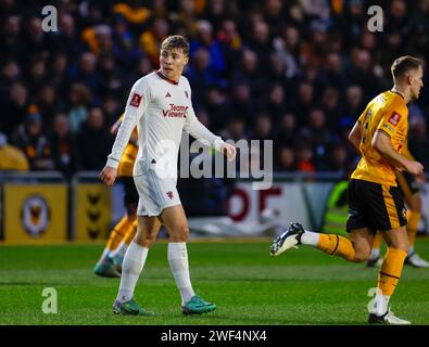 Rodney Parade, Newport, Royaume-Uni. 28 janvier 2024. FA Cup Fourth Round football, Newport County contre Manchester United ; Rasmus Hojlund de Manchester United crédit : action plus Sports/Alamy Live News Banque D'Images