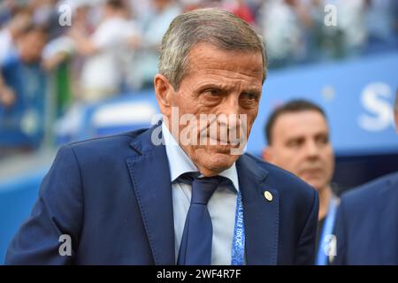 Samara, Russie – 25 juin 2018. Oscar Tabarez, entraîneur de l'équipe nationale de football de l'Uruguay avant le match de la coupe du monde de la FIFA 2018 Uruguay vs Russie (3-0). Banque D'Images