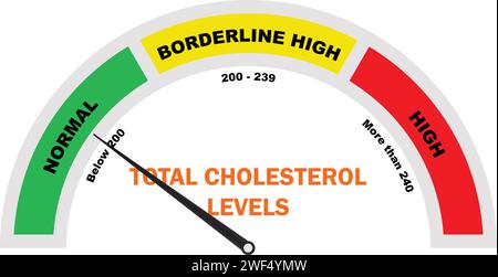 Taux de cholestérol total, taux de cholestérol total, taux de cholestérol, Test de cholestérol, icône du compteur de cholestérol, outil de diagnostic médical Illustration de Vecteur