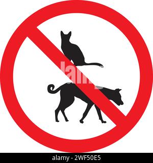 Panneau d'interdiction chien et chat non admis, pas d'animal de compagnie, n'entrez pas, les animaux de compagnie sont interdits Illustration de Vecteur