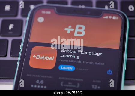 Icône de l'application Babbel - langue lerning dans l'app store sur l'écran de l'iphone en Allemagne Banque D'Images