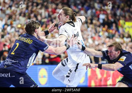 Carlsbogard Jonathan lors du match de handball de la troisième place de L'EURO 2024 de L'EHF hommes entre la Suède et l'Allemagne à Cologne, en Allemagne. 28 janvier 2024. Photo : Sanjin Strukic/PIXSELL crédit : Pixsell/Alamy Live News Banque D'Images