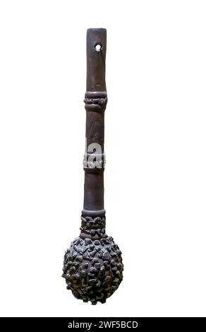 Masses de fer d'âge moyen, ottoman. Bâton lourd avec une tête en métal à pointes. Banque D'Images