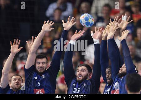 Mur de France lors de l'Euro 2024 de l'EHF masculin, dernier match de handball entre la France et le Danemark le 28 janvier 2024 au Lanxess-Arena de Cologne, en Allemagne Banque D'Images