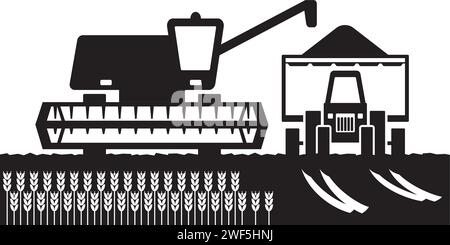 Moissonneuse-batteuse et tracteur dans le champ de blé - illustration vectorielle Illustration de Vecteur