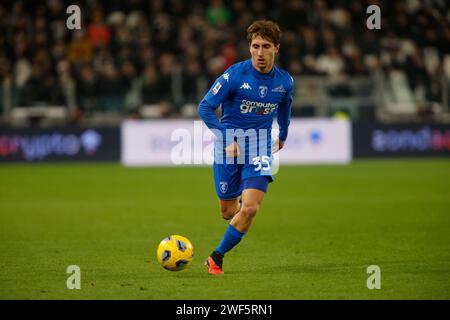 Tommaso Baldanzi d'Empoli FC vu en action lors du match entre la Juventus FC et Empoli FC dans le cadre de la Serie A italienne, match de football au stade Allianz, Turin. Score final ; Juventus FC 1 : 1 Empoli FC. Banque D'Images