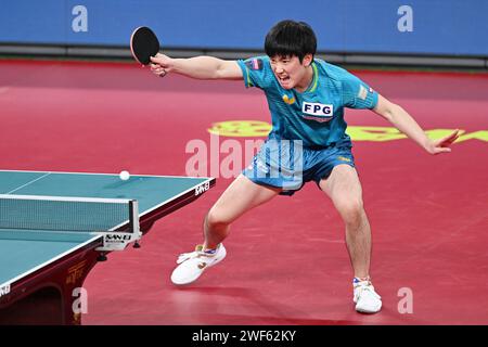 Tokyo, Japon. Crédit : MATSUO. 28 janvier 2024. Tomokazu Harimoto tennis de Table : tous les Championnats du Japon de tennis de Table 2024 finale en simple masculin au Tokyo Metropolitan Gymnasium à Tokyo, Japon. Crédit : MATSUO .K/AFLO SPORT/Alamy Live News Banque D'Images