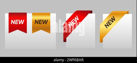 Nouveau ruban d'angle latéral de tag rouge brillant couleur or Illustration de Vecteur