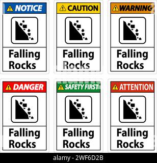 Panneau d'avertissement, panneau de stationnement et panneau de guidage, chutes de pierres Illustration de Vecteur