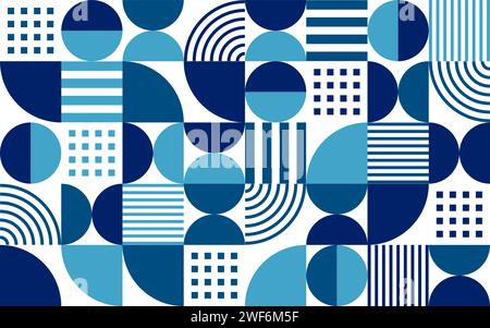 Fond de motif bauhaus géométrique abstrait moderne blanc, foncé et bleu clair. Vector Elegant Background entrelace les formes dans une danse moderne, créant une mosaïque sophistiquée et visuellement attrayante Illustration de Vecteur