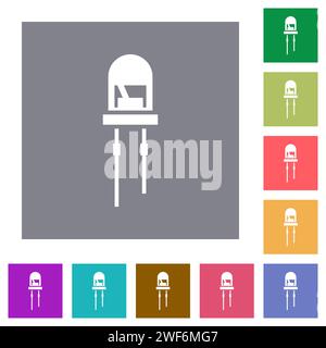 Icônes plates à diode électroluminescente sur des arrière-plans carrés de couleur simple Illustration de Vecteur