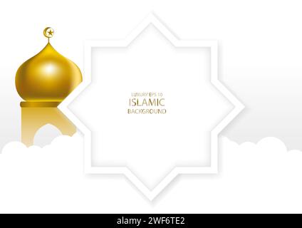 Forme d'étoile blanche de luxe et mosquée avec dôme doré, fond vectoriel EPS 10 pour le mois de Ramadan, ornement islamique décoratif Illustration de Vecteur