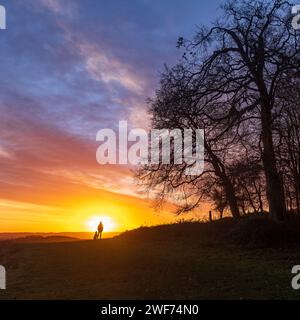 Lever du soleil à l'aube vu de Wittenham grumeaux Oxfordshire Banque D'Images