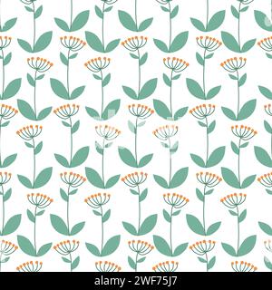 Fleurs rustiques et herbes motif sans couture. Fond floral avec des parapluies de fleurs simples dessinés à la main. Imprimé floral botanique pour textile, papier Illustration de Vecteur