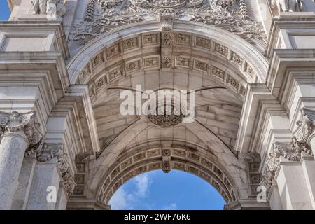 Rua Augusta Arch (Arco da Rua Augusta) plafond à Lisbonne, Portugal, détails du monument de la ville du 19e siècle. Banque D'Images