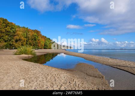 Plage à la mer Baltique, Swelina Stream et à la lisière de la forêt, paysage côtier à Gdynia, Pologne. Banque D'Images