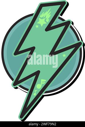 Logo emblème coloré de Electric Lightning Discharge. Modèle de badge pour slogan et marque de nom contre de fond rond. Vecteur moderne isolé sur WHI Illustration de Vecteur