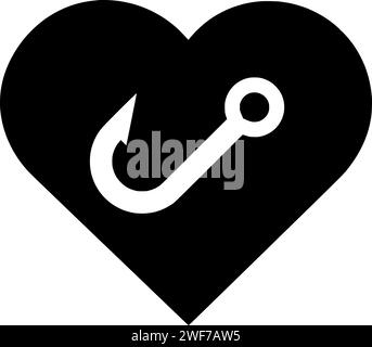 coeur illustration amour silhouette pêche logo poisson icône signe contour de l'eau crochet de mer attraper romantique tige d'appât de la rivière valentine forme fruits de mer aquarium r Illustration de Vecteur