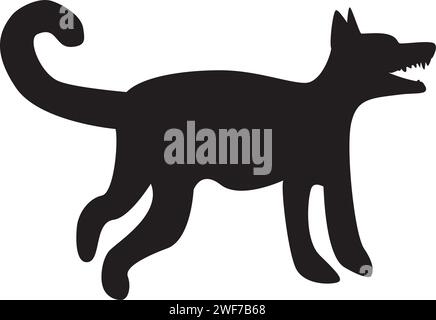 Corps animal de chien en colère de silhouette noire, personnage Halloween de conte de fées. Contour sombre effrayant d'un épouvantail nocturne en colère. Noir et blanc simple Illustration de Vecteur