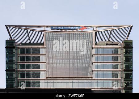 Bâtiment et logo Bank of America, Canary Wharf, Londres Banque D'Images