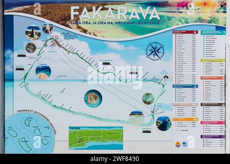 Carte de l'atoll de Fakarava en Polynésie française Banque D'Images