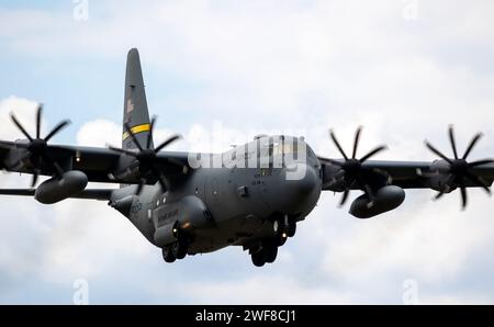 Avion de transport Lockheed C-130H Hercules du 187th Airlift Squadron (Wyoming Air National Guard) arrivant à la base aérienne de Wunstorf pendant l'exercice Air de Banque D'Images