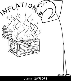 Inflation, argent dans le coffre au Trésor brûlent, Vector Cartoon Stick Illustration de figure Illustration de Vecteur