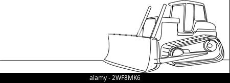 dessin au trait unique continu de bulldozer, illustration vectorielle de dessin au trait de machines de construction Illustration de Vecteur