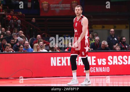 Milan, Italie. 26 janvier 2024. Italie, Milan, janvier 26 2024 : Nicolò Melli (Armani) dans le 4e quart-temps lors du match de basket EA7 Emporio Armani Milan vs FC Barcelone, Euroleague 2023-24 tour 23 (photo de Fabrizio Andrea Bertani/Pacific Press/Sipa USA) crédit : SIPA USA/Alamy Live News Banque D'Images