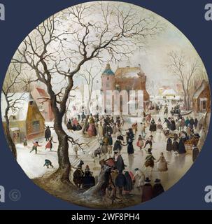 National Gallery UK – Hendrick Avercamp - Une scène d'hiver avec des patineurs près d'un château с1609 Banque D'Images