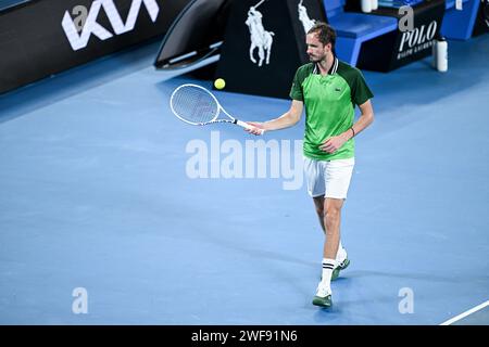 Paris, France. 28 janvier 2024. Daniil Medvedev lors de la finale du tournoi de tennis du Grand Chelem de l'Open d'Australie 2024 le 28 janvier 2024 à Melbourne Park en Australie. Crédit : Victor Joly/Alamy Live News Banque D'Images