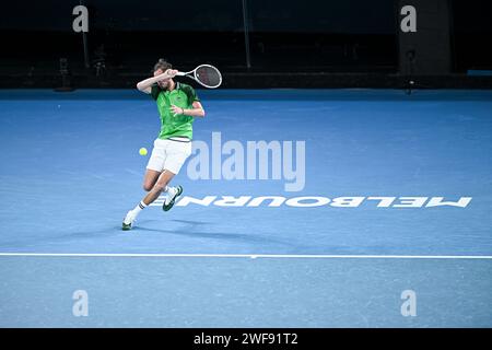 Paris, France. 28 janvier 2024. Daniil Medvedev lors de la finale du tournoi de tennis du Grand Chelem de l'Open d'Australie 2024 le 28 janvier 2024 à Melbourne Park en Australie. Crédit : Victor Joly/Alamy Live News Banque D'Images