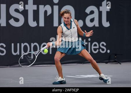 Linz, haute-Autriche, Autriche. 29 janvier 2024. Erika Andreeva en action lors de la haute-Autriche Ladies Linz - Womens tennis, WTA500 (crédit image : © Mathias Schulz/ZUMA Press Wire) USAGE ÉDITORIAL UNIQUEMENT! Non destiné à UN USAGE commercial ! Banque D'Images