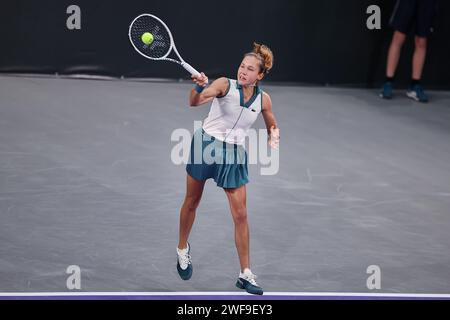 Linz, haute-Autriche, Autriche. 29 janvier 2024. Erika Andreeva en action lors de la haute-Autriche Ladies Linz - Womens tennis, WTA500 (crédit image : © Mathias Schulz/ZUMA Press Wire) USAGE ÉDITORIAL UNIQUEMENT! Non destiné à UN USAGE commercial ! Banque D'Images