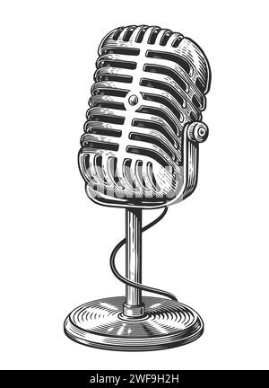 Rétro vieux microphone sur tige. Illustration vectorielle d'esquisse vintage dessinée à la main Illustration de Vecteur