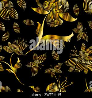 Fond sans couture de fleurs dorées. dessin à la main. Pas ai, illustration vectorielle Illustration de Vecteur