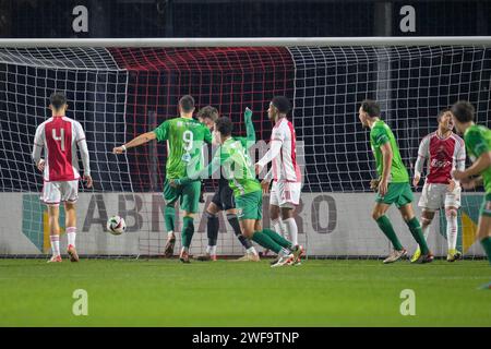 Amsterdam, pays-Bas. 29 janvier 2024. AMSTERDAM, PAYS-BAS - 29 JANVIER : 2-2 lors du match néerlandais Keuken Kampioen Divisie entre Jong Ajax et FC Dordrecht au Sportpark de toekomst le 29 janvier 2024 à Amsterdam, pays-Bas. (Photo de Jan Mulder/Orange Pictures) crédit : Orange pics BV/Alamy Live News Banque D'Images