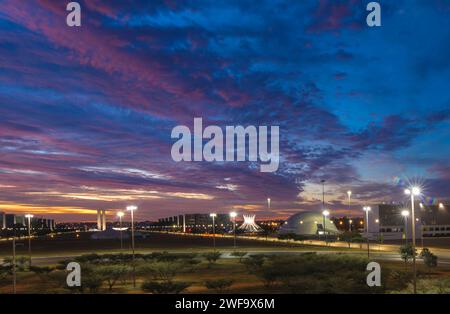 Vue de l'esplanada dos ministerios à l'aube, brasilia, Brésil Banque D'Images