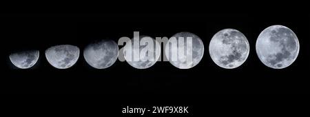 Une collection de phases lunaires présentées par la lune, révélant son cycle complet Banque D'Images
