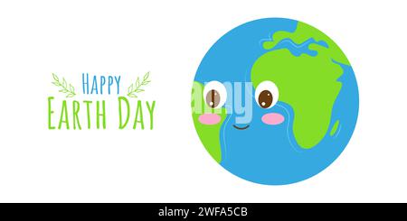 Earth Day mignon caractère drôle fond blanc. Bannière, affiche, conception de carte postale. Vecteur. Illustration de Vecteur