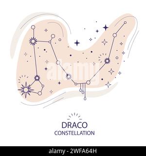 Illustration vectorielle de constellation d'étoiles Draco ou Dragon dans un style tendance. Concept d'astronomie. Conception d'astrologie magique. Fond ésotérique. Pour astrolo Illustration de Vecteur