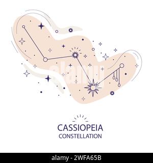 Illustration vectorielle de constellation d'étoiles Cassiopeia dans un style tendance. Concept d'astronomie. Conception d'astrologie magique. Fond bohème ésotérique. Pour astrolo Illustration de Vecteur